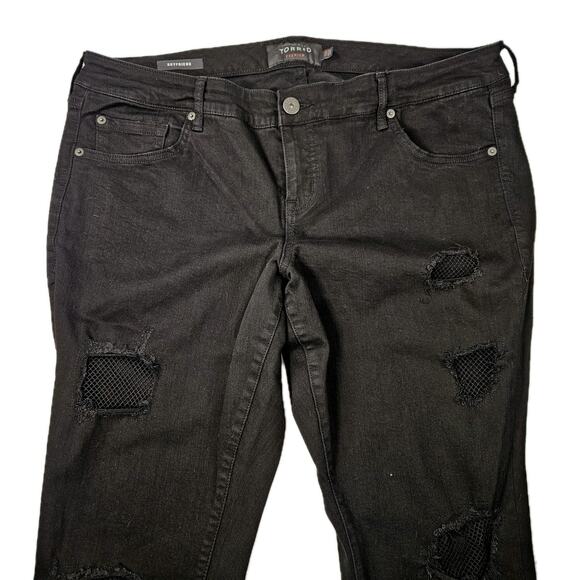 Torrid Boyfriend Jeans Black Denim Stretch Straight Distressed 18 Reg Fishnets - Picture 3 of 10